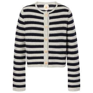 Jardin Des Orangers White Striped Wool And Cashmere Cardigan Size L